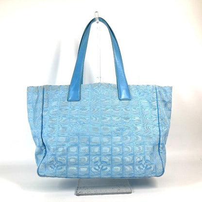 CHANEL Shoulder Bag A15991 Nylon jacquard / leather blue New Travel Line MM