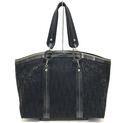 Christian Dior Tote Bag Canvas / leather black Flower embroidery Trotter Women
