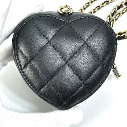 CHANEL Wallet Chain AP2783 Lambskin, Leather black Coin case Necklace COCO Mark CC Neck Strap mini heart shape Women