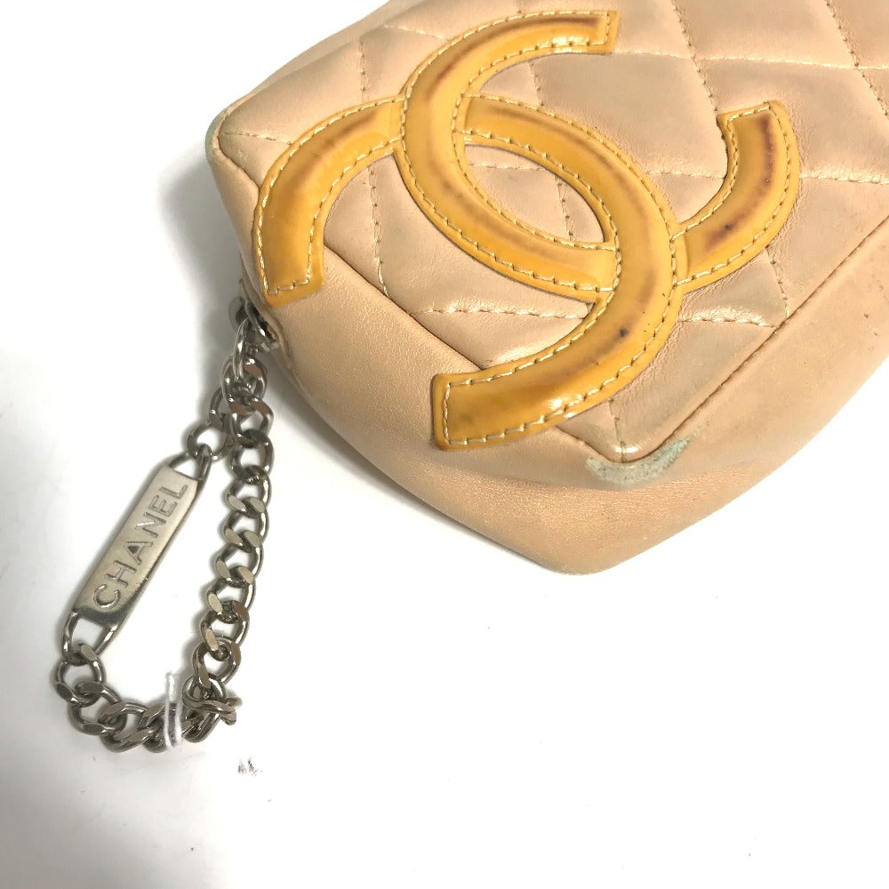 CHANEL Cosmetics Pouch leather beige Cambon line CC COCO Mark Women