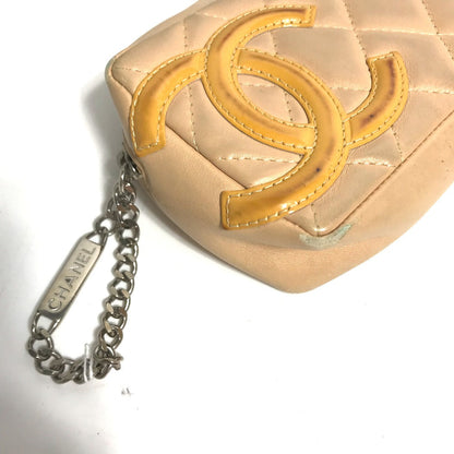 CHANEL Cosmetics Pouch leather beige Cambon line CC COCO Mark Women