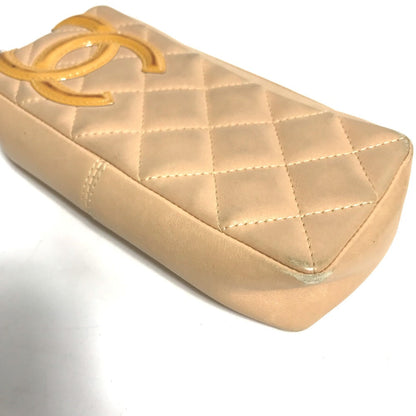 CHANEL Cosmetics Pouch leather beige Cambon line CC COCO Mark Women