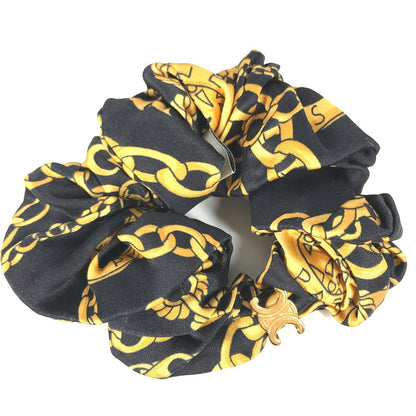 CELINE hair accessory silk black Triomphe ChainPattern Women