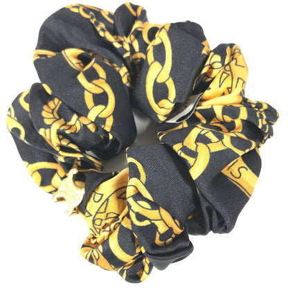 CELINE hair accessory silk black Triomphe ChainPattern Women