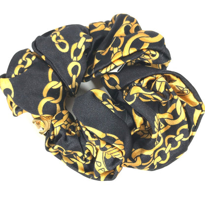 CELINE hair accessory silk black Triomphe ChainPattern Women