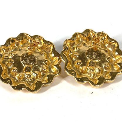 CHANEL Pierce metal gold vintage Flowers Rhinestones Faux Pearls Women
