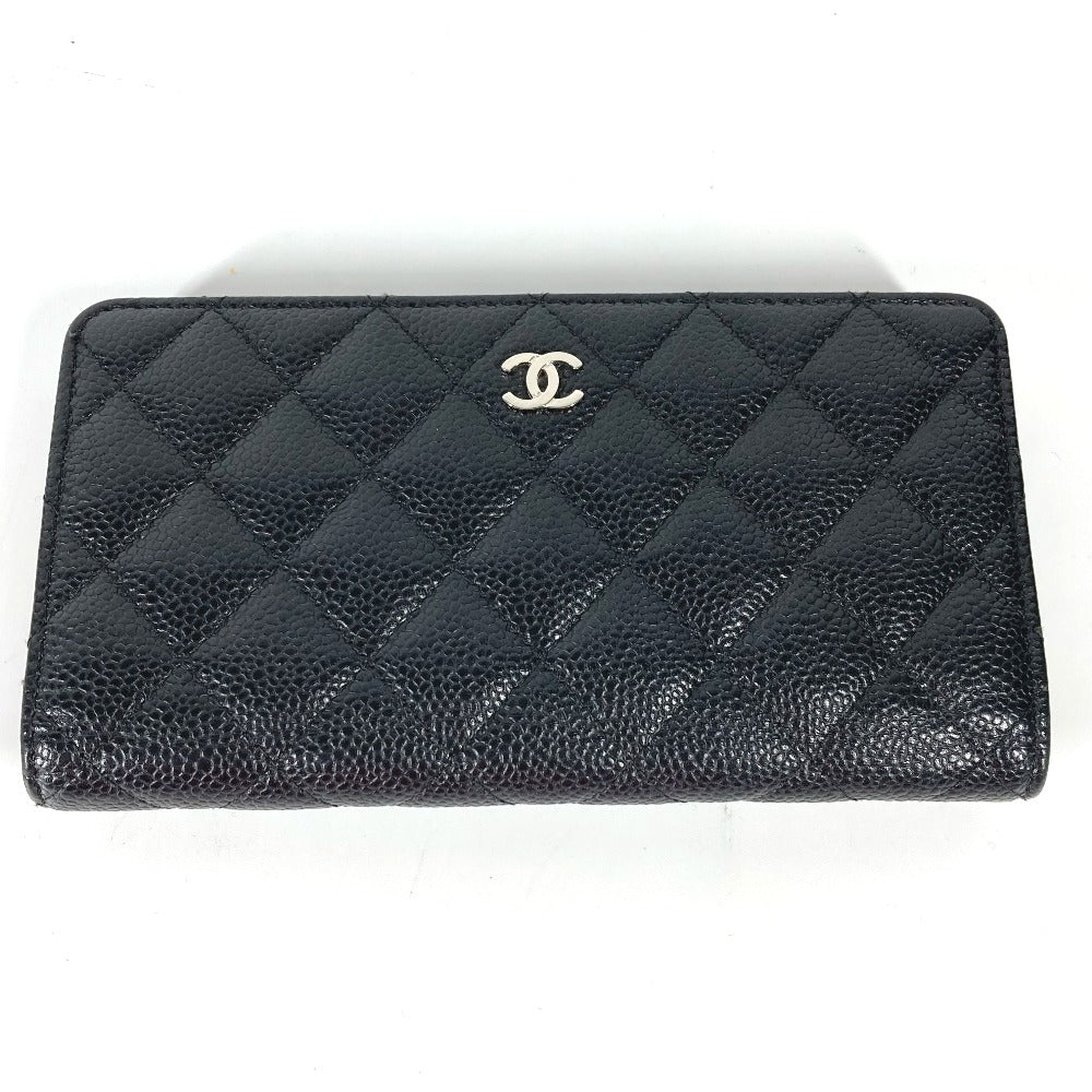 CHANEL Long Wallet Purse Caviar skin black Long wallet CC COCO Mark Matelasse Quilting Women