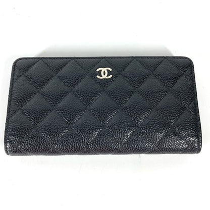 CHANEL Long Wallet Purse Caviar skin black Long wallet CC COCO Mark Matelasse Quilting Women