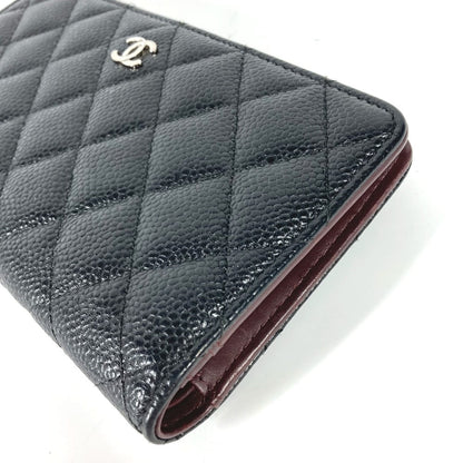 CHANEL Long Wallet Purse Caviar skin black Long wallet CC COCO Mark Matelasse Quilting Women