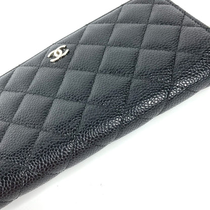 CHANEL Long Wallet Purse Caviar skin black Long wallet CC COCO Mark Matelasse Quilting Women