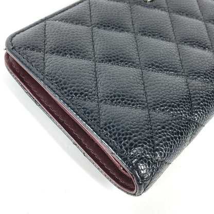 CHANEL Long Wallet Purse Caviar skin black Long wallet CC COCO Mark Matelasse Quilting Women