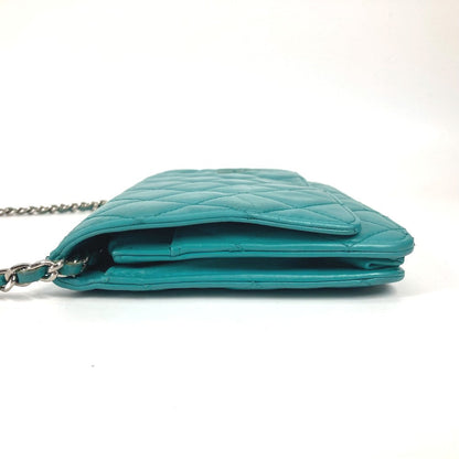 CHANEL Shoulder Bag leather green Crossbody long wallet CC COCO Mark Quilting Matelasse Women