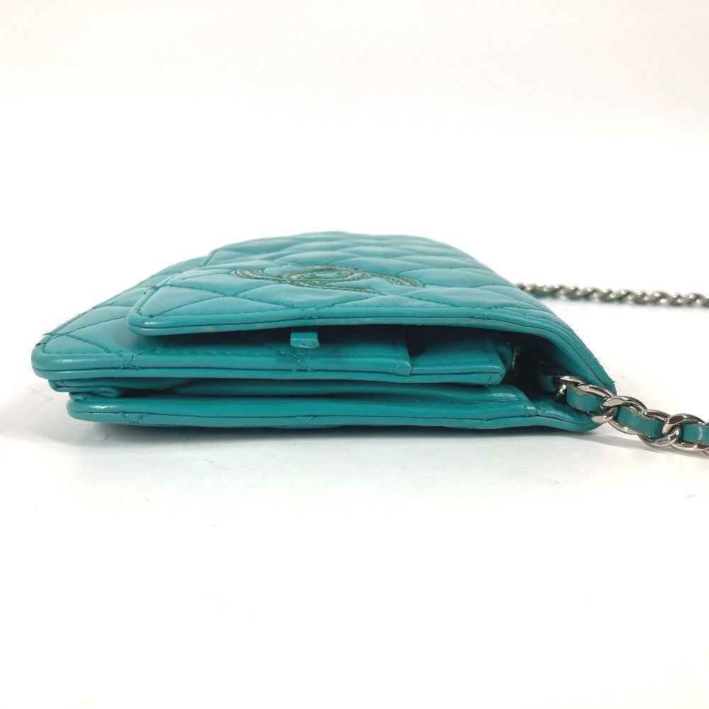 CHANEL Shoulder Bag leather green Crossbody long wallet CC COCO Mark Quilting Matelasse Women
