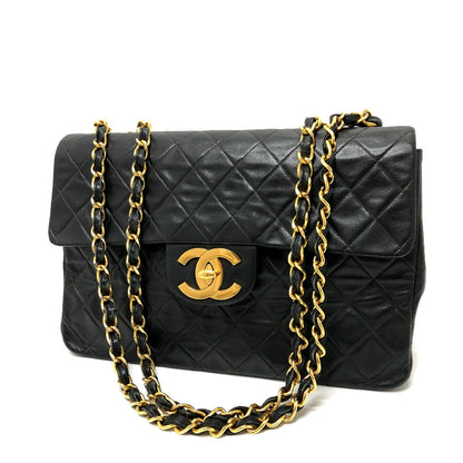 CHANEL Shoulder Bag leather black WChain Deca Trasse 34