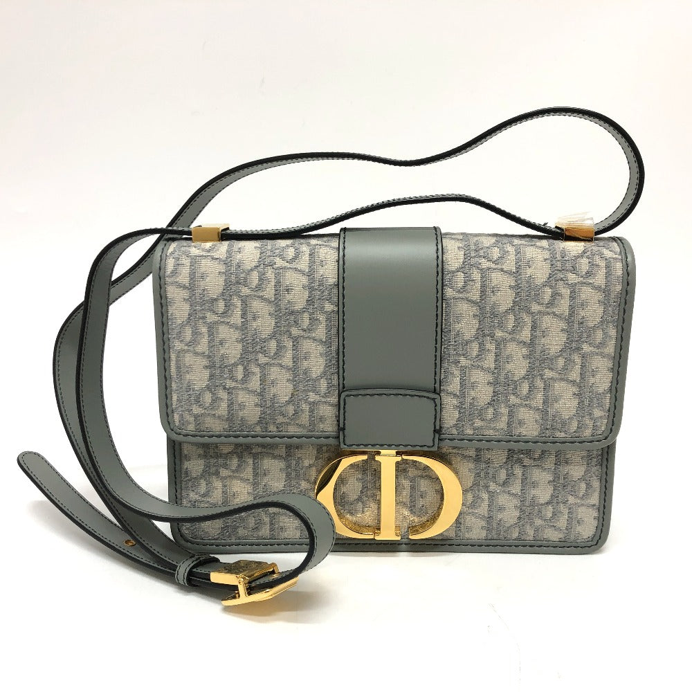 Dior Shoulder Bag Leather / canvas gray CD logo Montaigne Oblique Women