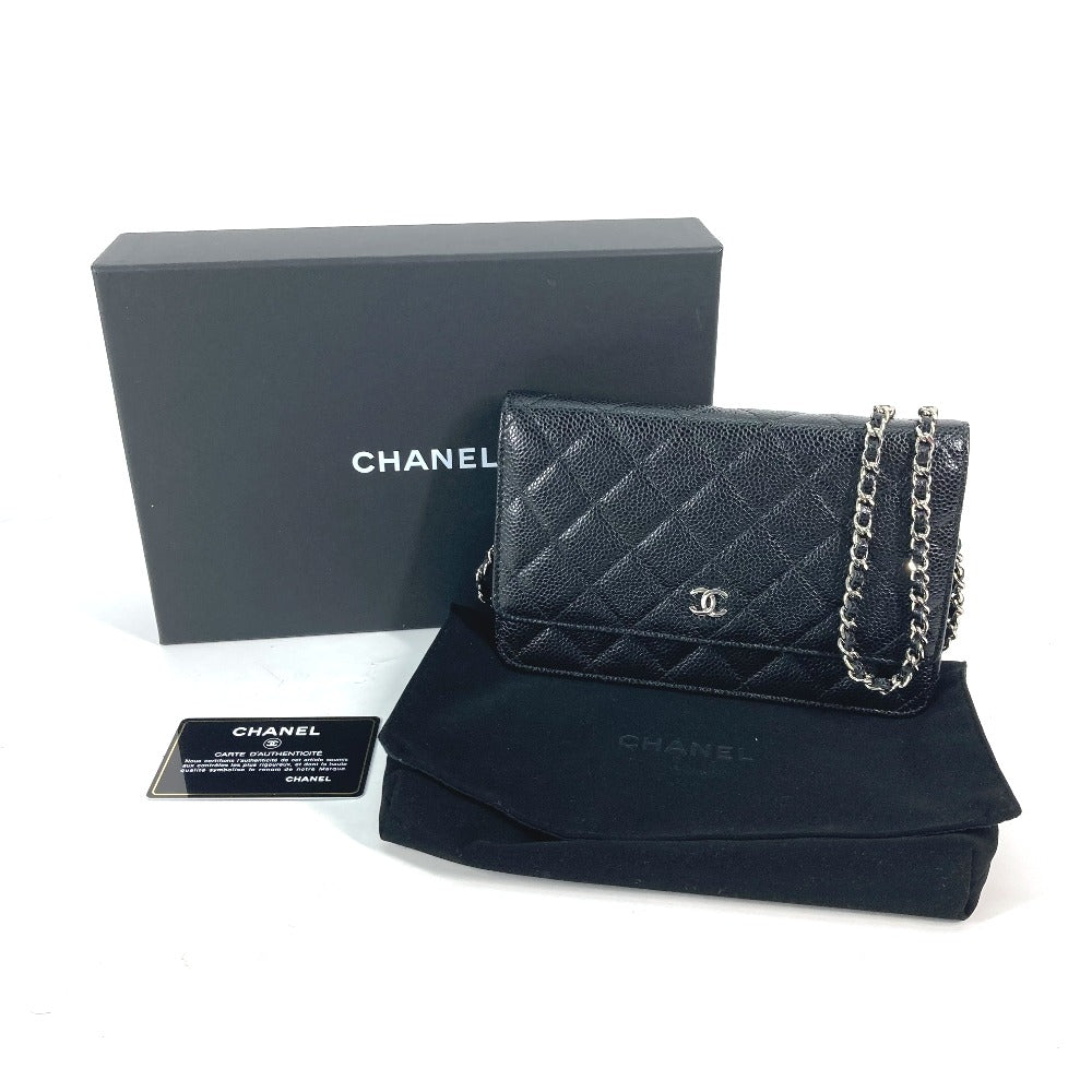 CHANEL Long Wallet Purse AP0250 Caviar skin black Quilting CC Matelasse COCO Mark Classic Chain Wallet Women