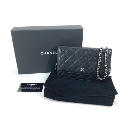 CHANEL Long Wallet Purse AP0250 Caviar skin black Quilting CC Matelasse COCO Mark Classic Chain Wallet Women