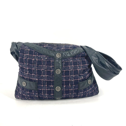 CHANEL Shoulder Bag Tweed, Leather Navy Button CC COCO Mark Girl chanel