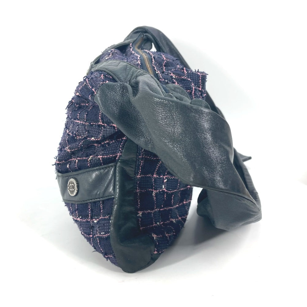 CHANEL Shoulder Bag Tweed, Leather Navy Button CC COCO Mark Girl chanel