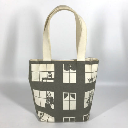 CHANEL Shoulder Bag canvas Gray x white Windows line Handbag Women