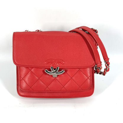 CHANEL Shoulder Bag leather Red WChain Double CC COCO Mark
