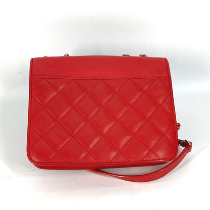CHANEL Shoulder Bag leather Red WChain Double CC COCO Mark