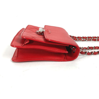 CHANEL Shoulder Bag leather Red WChain Double CC COCO Mark