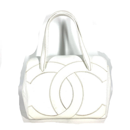 CHANEL Shoulder Bag Caviar skin white shoulder bag Deca COCO Mark CC Women