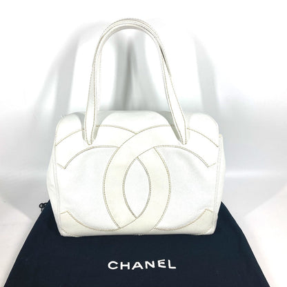 CHANEL Shoulder Bag Caviar skin white shoulder bag Deca COCO Mark CC Women