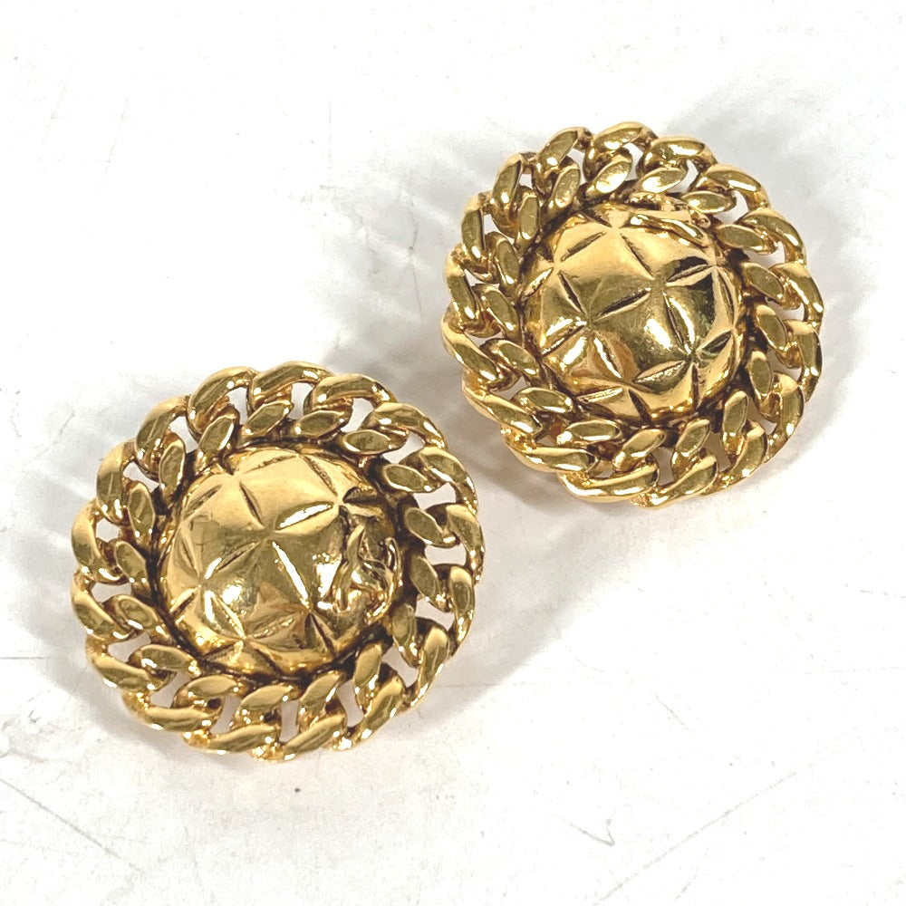 CHANEL Earring metal gold vintage Round Chain CC Matelasse Women