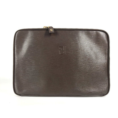 FENDI Clutch bag leather Brown vintage FF logo Women