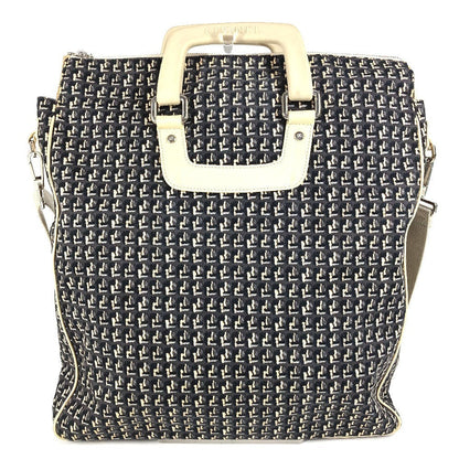 CHANEL Shoulder Bag Leather / canvas black Clover logo