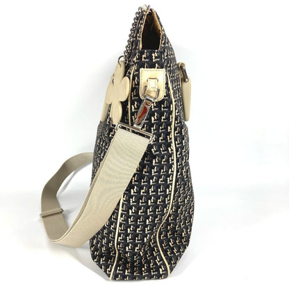 CHANEL Shoulder Bag Leather / canvas black Clover logo