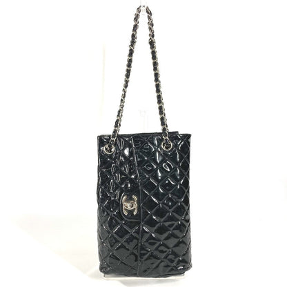 CHANEL Shoulder Bag enamel black CC COCO Mark logo vertical Upside Down Matelasse