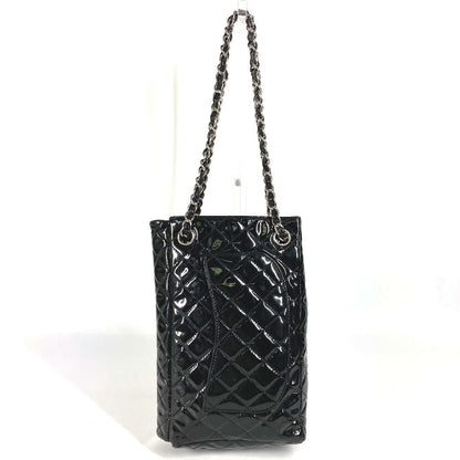 CHANEL Shoulder Bag enamel black CC COCO Mark logo vertical Upside Down Matelasse