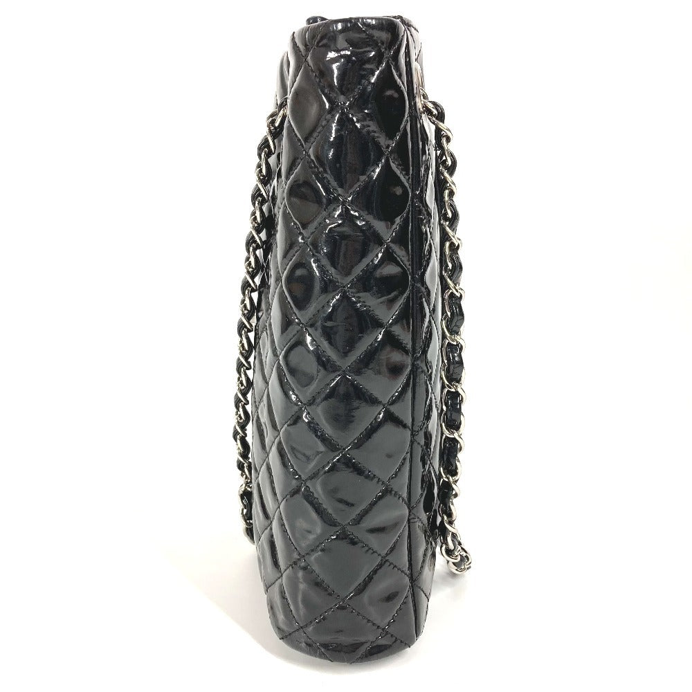 CHANEL Shoulder Bag enamel black CC COCO Mark logo vertical Upside Down Matelasse