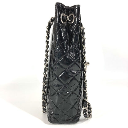 CHANEL Shoulder Bag enamel black CC COCO Mark logo vertical Upside Down Matelasse