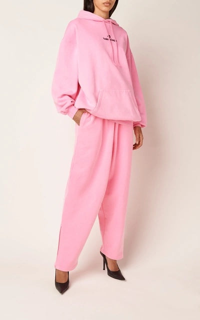 BALENCIAGA LOGO EMBROIDERED OVERSIZED COTTON TRACK PANTS
