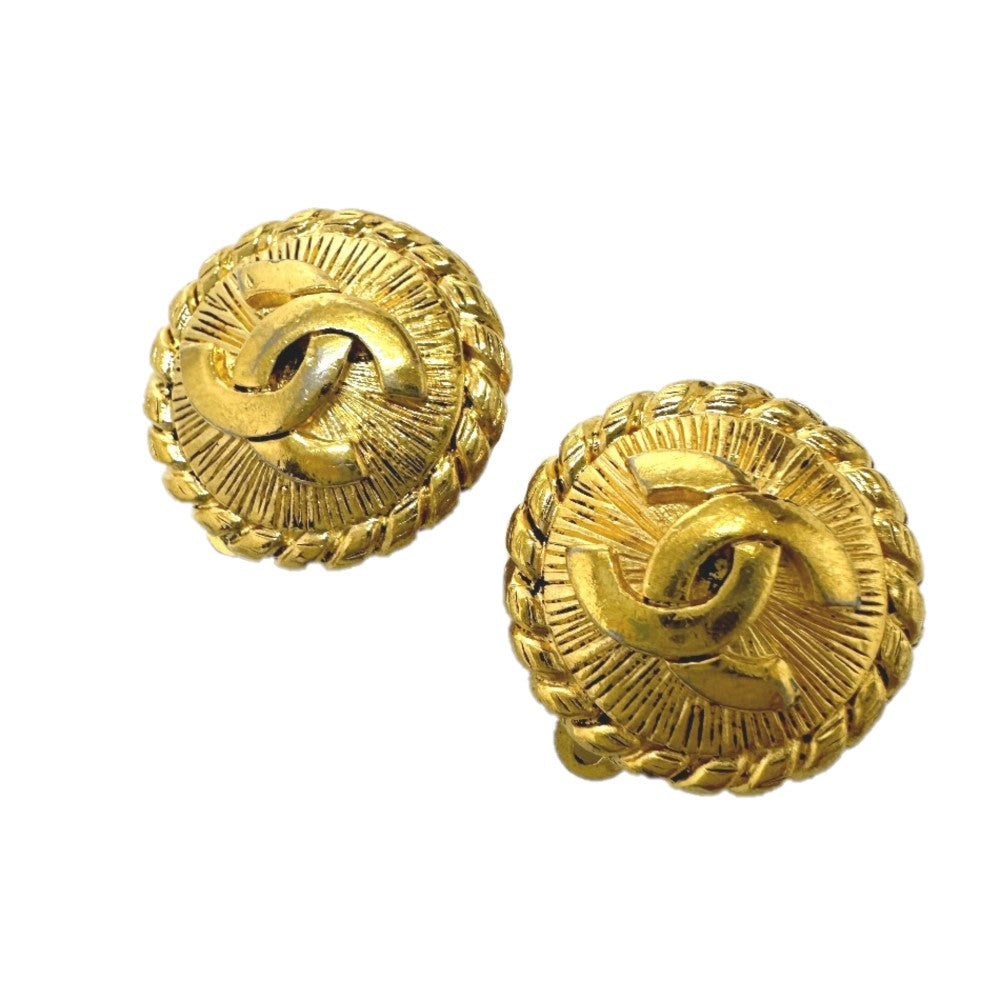 CHANEL Earring Gold Plated gold 95P logo CC COCO Mark Round Women