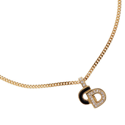Christian Dior Necklace Plated Gold, Rhinestones gold CD logo Women