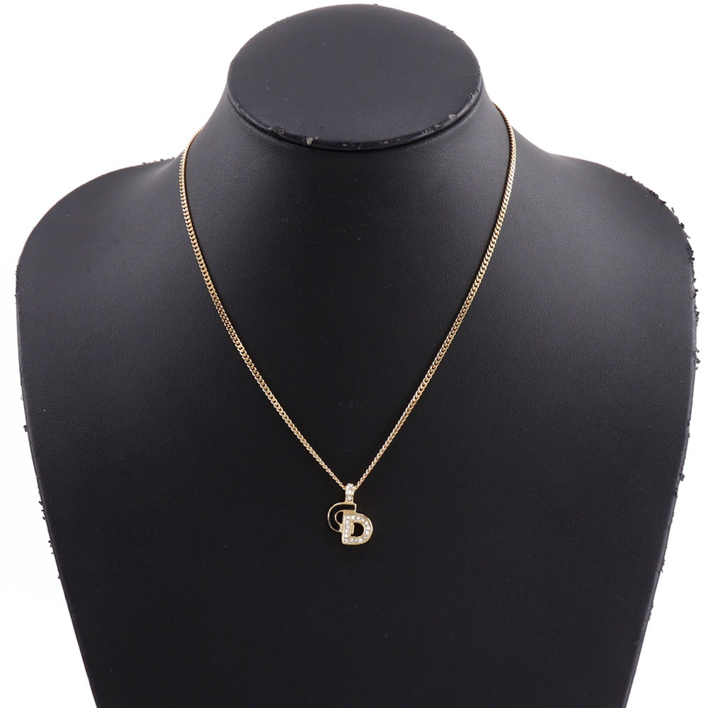 Christian Dior Necklace Plated Gold, Rhinestones gold CD logo Women