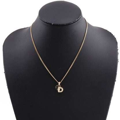 Christian Dior Necklace Plated Gold, Rhinestones gold CD logo Women