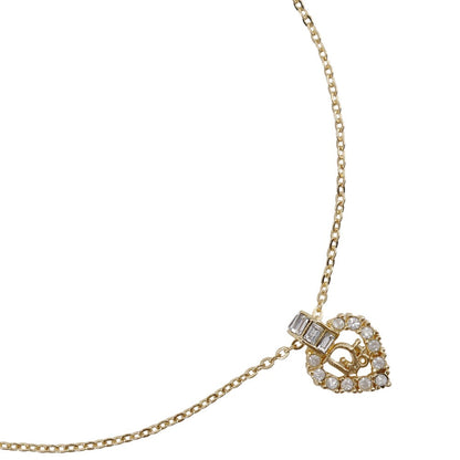 Christian Dior Necklace Plated Gold, Rhinestones gold Logo heart Women