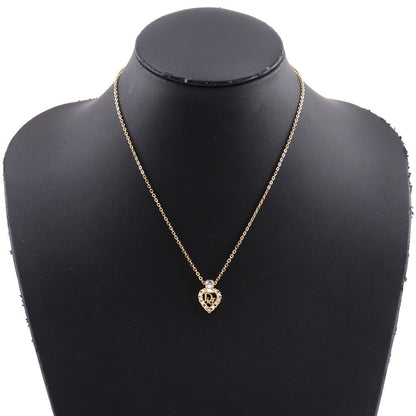 Christian Dior Necklace Plated Gold, Rhinestones gold Logo heart Women