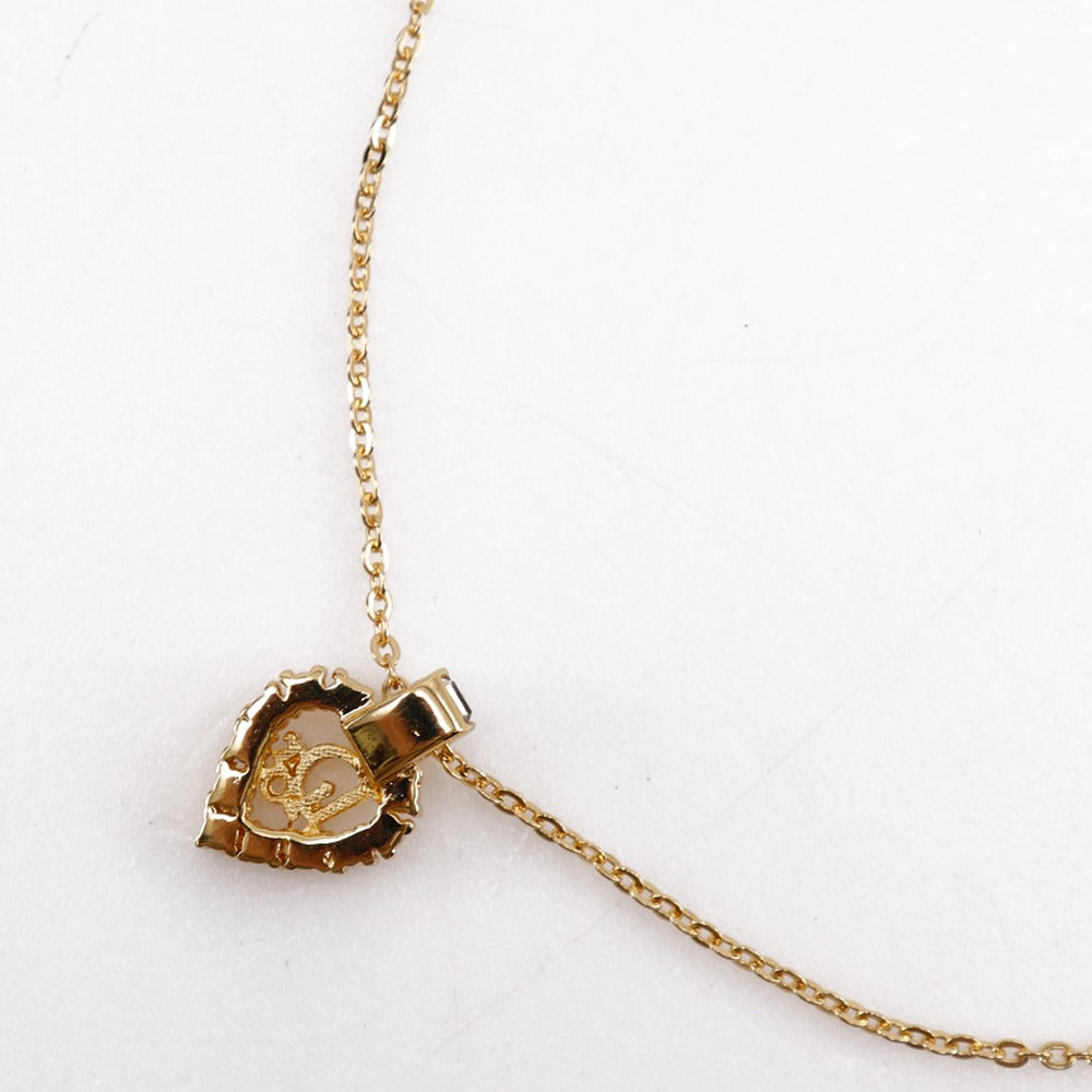 Christian Dior Necklace Plated Gold, Rhinestones gold Logo heart Women