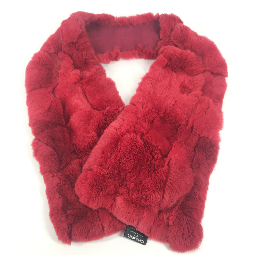 CHANEL Scarf fur Red Women