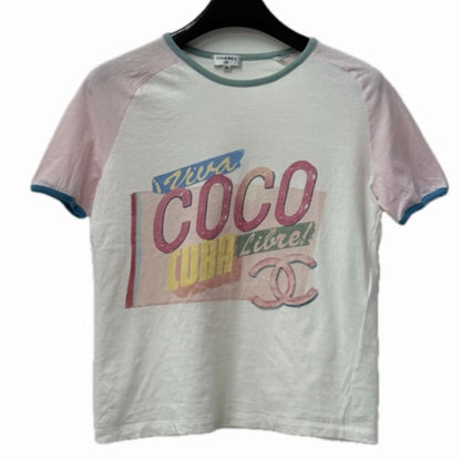 CHANEL Short sleeve T-shirt P55821 cotton pink COCO CUBA XS