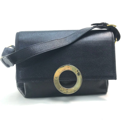 CELINE Handbag leather Black x Gold Metal vintage Circle logo Women