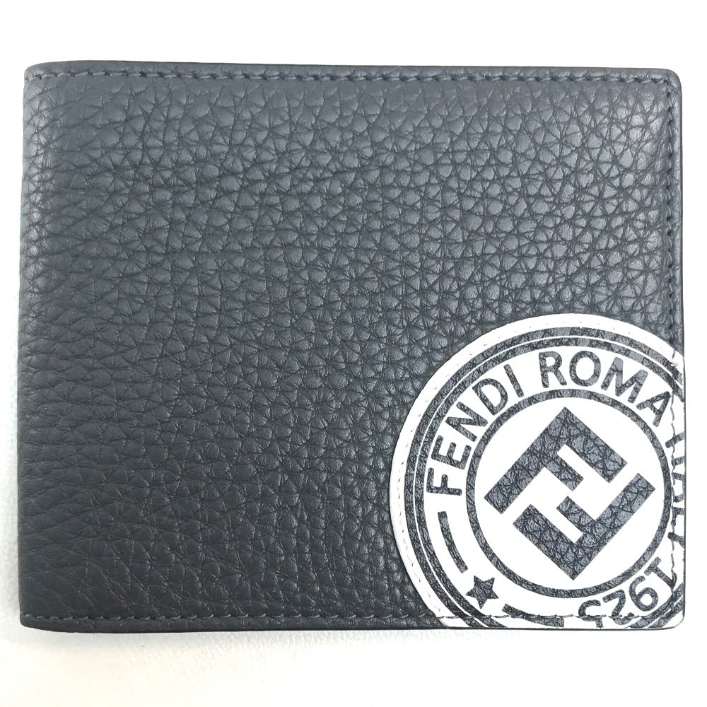 FENDI Folded wallet 7M0169 A4NR Calf leather dark gray x white FF logo stamp mens