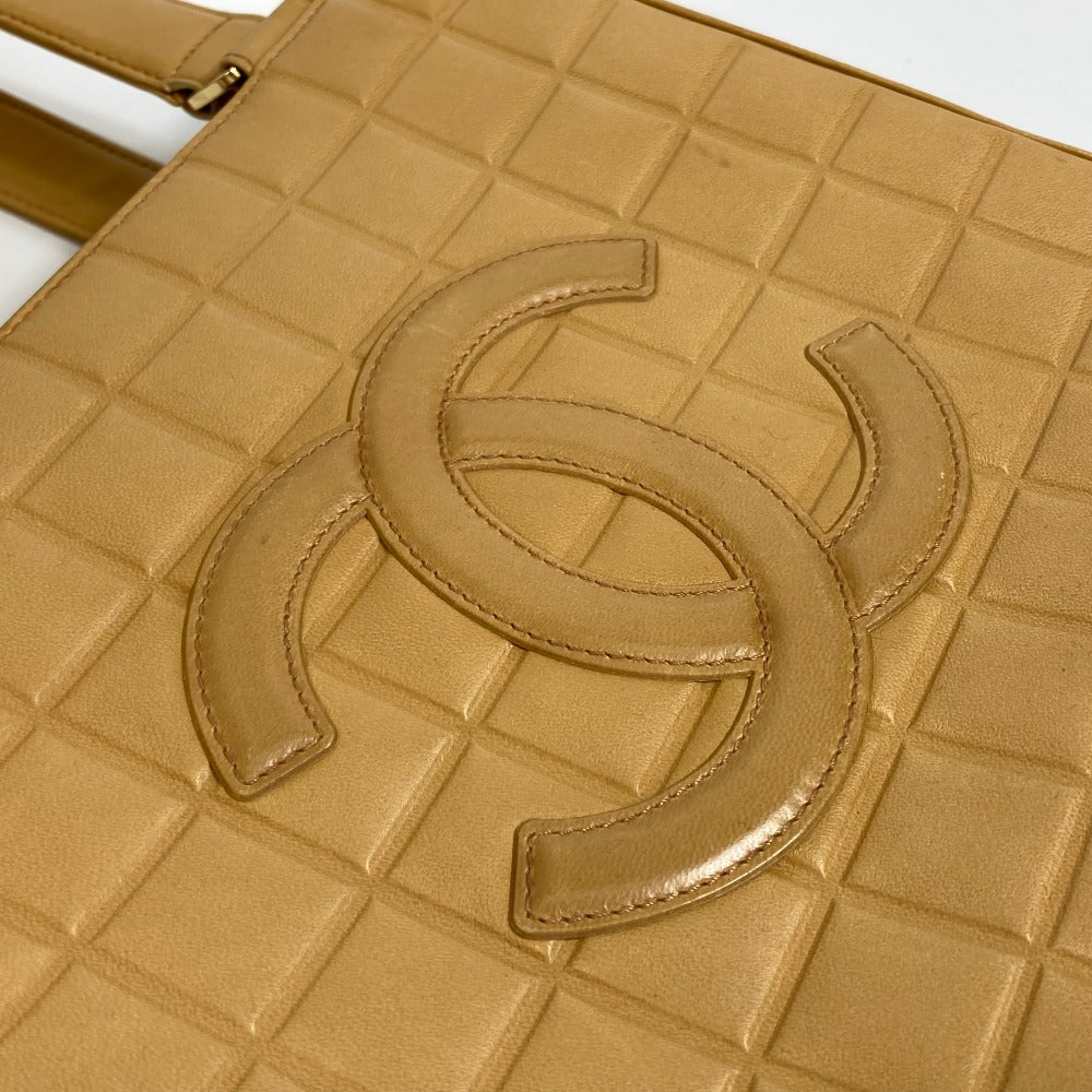 CHANEL Tote Bag A17809 Calfskin beige CCCOCO Mark Chocolate bar Women